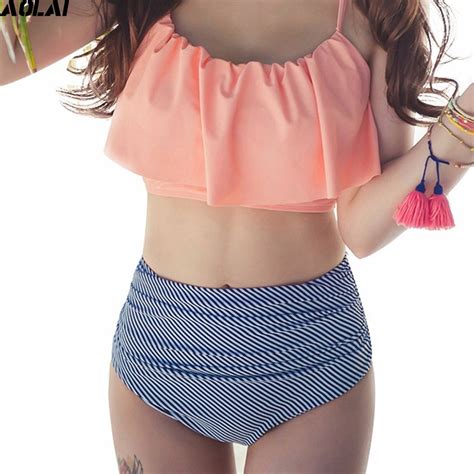 High Waist Bikini Flounced Swimwear Women Two Piece Swimsuit