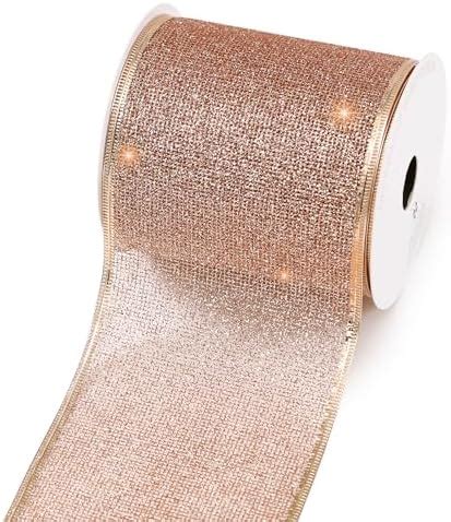 Paper Fair Roll Inch Wide Yd Rose Gold Glitter Wired Ribbon