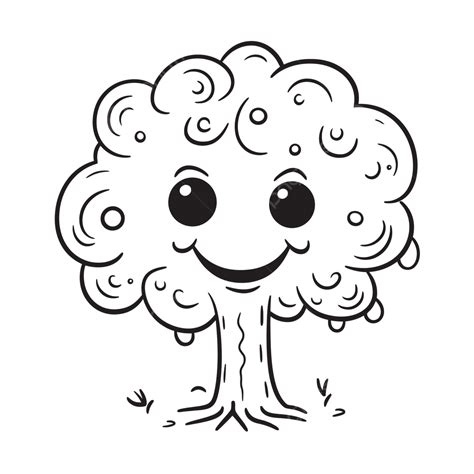 Smiling Tree In A Comic Format Outline Sketch Drawing Vector Tree