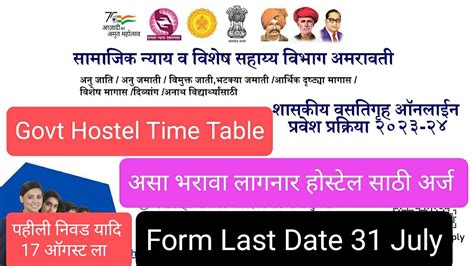 Samaj Kalyan Hostel Form II वसतगह परवश अरज II Last Date 31 July