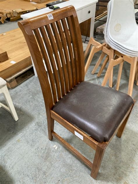 John Pye Auctions DARK WOODEN DINING CHAIR WITH DARK BROWN LEATHER