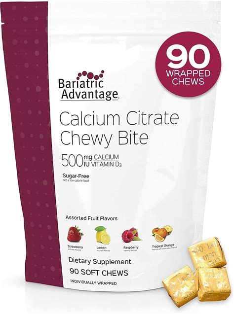 Bariatric Advantage Calcium Citrate Chewy Bites 500mg With Vitamin D3 Assorted Fruit 90 Chews