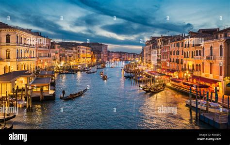 Grand Canal at night with a gondola, Venice, Italy Stock Photo - Alamy