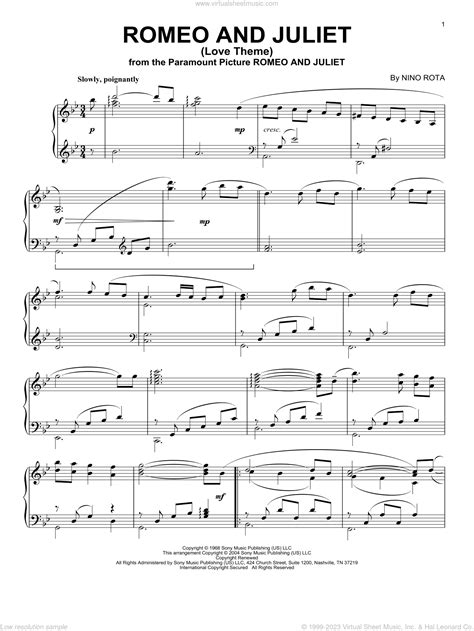 Romeo And Juliet Love Theme Sheet Music For Piano Solo PDF