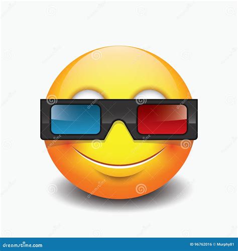 Cute Emoticon Wearing 3d Eyeglasses Emoji Vector Illustration Stock