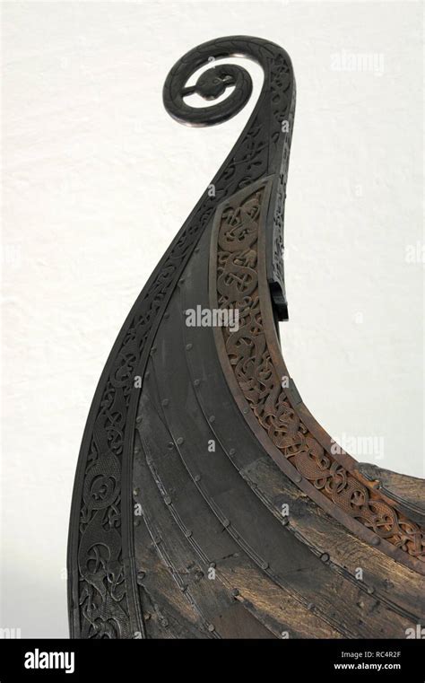 Oseberg Ship Made In Oak Wood 9th Century Detail Viking Ship Museum Oslo Norway Stock