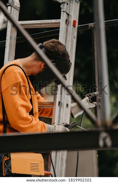 Structural Steel Worker Working On High Stock Photo