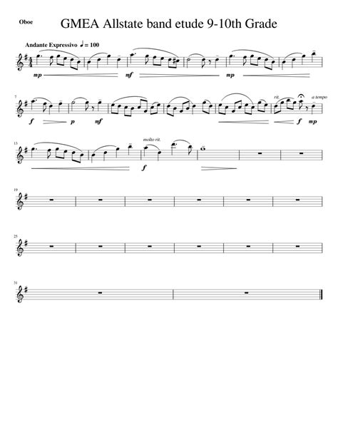 Gmea Allstate Oboe Etude 9th 10th Grade Sheet Music For Oboe Solo