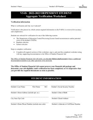 Fillable Online Dependent Verification Worksheet V Fax Email