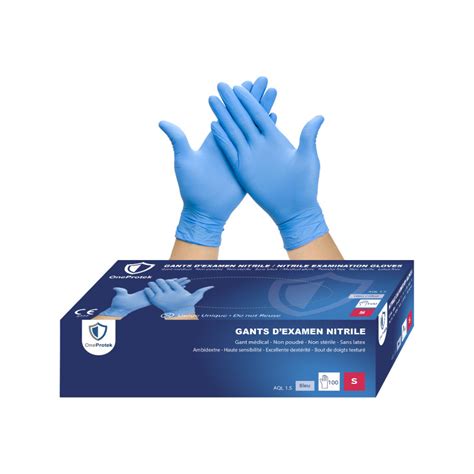 Gant Nitrile Bleu non poudré de la taille S à XXL Boite de 100 gants