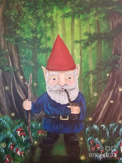 Gnome in Forest Painting by Crystal Elswick