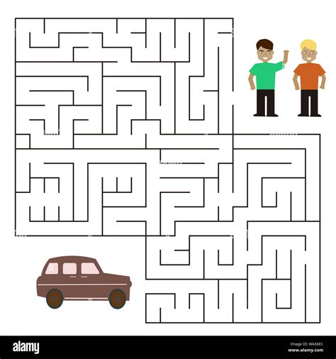 Maze game for kids.Find right way. Isolated simple square maze on white