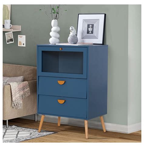 TiaGOC Blue Accent Storage Cabinet, Buffet Sideboard Cabinet with Glass ...