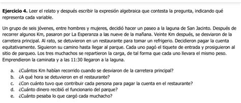 Solved Ejercicio 4 Leer el relato y después escribir la expresión