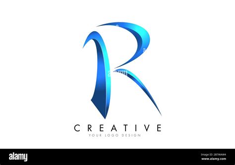 Creative R Letter Logo With Blue 3d Bright Swashes Blue Swoosh Icon