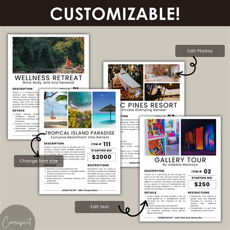 Editable Silent Auction Item Description Sheet, Auction Info Sheet