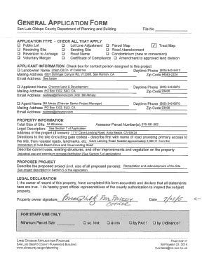 Fillable Online Slocounty Ca GENERAL APPLICATION FORM Slocounty Ca