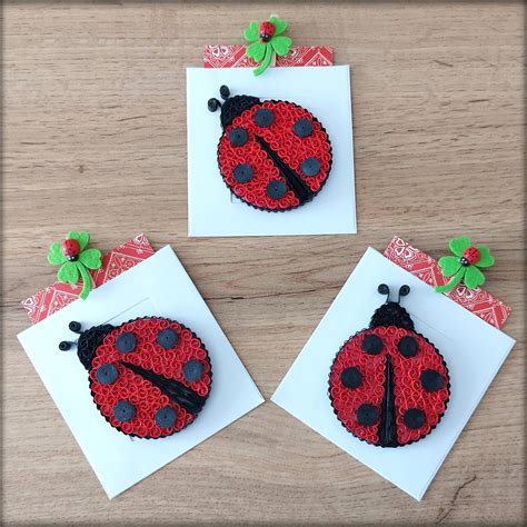 Set Of Quilled Ladybug Mini Quilling Card Ladybug Garland Party Favor