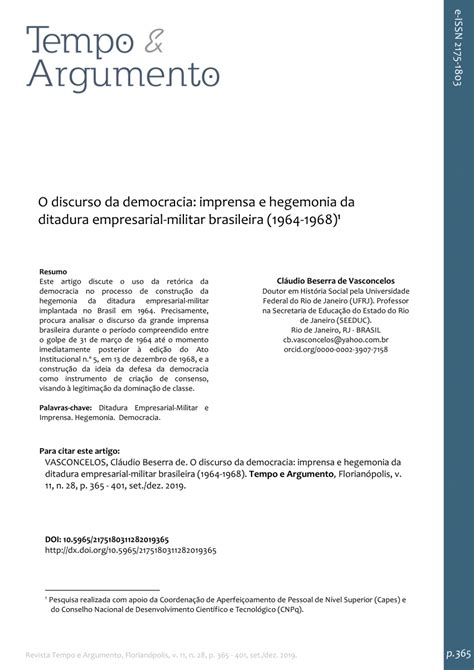 PDF O Discurso Da Democracia Imprensa E Hegemonia Da Ditadura