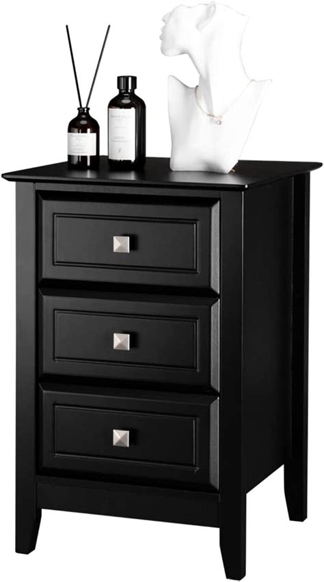 Vingli Nightstand With 3 Drawers Modern Bedroom Bed Side Table Black