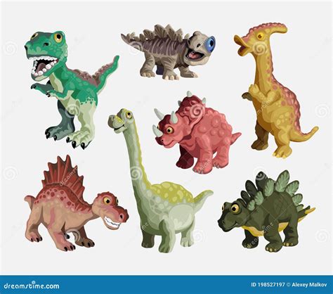 Conjunto De Dinosaurios De Caricatura Lindos Dinosaurios Ni Os