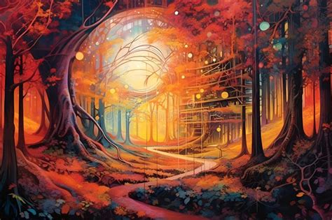 Mysterious Forest In The Night Fantastic Landscape With Forest And