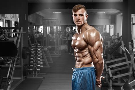 Muscular Man Posing In Gym Shaped Abdominal Working Out Musclehack