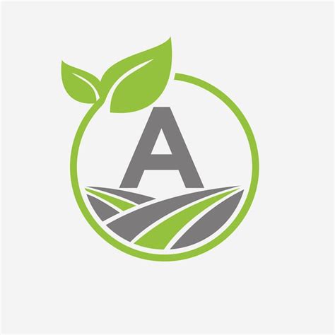 Logotipo de agricultura en la letra a con símbolo de hoja y campo