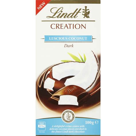 Lindt Creation Dark Chocolate Luscious Coconut 100g Block Woolworths