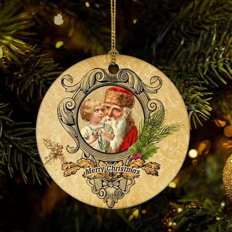 Two Side Printed Retro Christmas Theme Ceramic Christmas Ornament