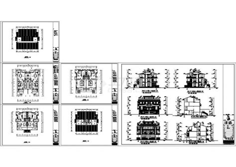 某三层框架结构联排别墅建筑方案设计cad全套图纸（标注详细）居住建筑土木在线