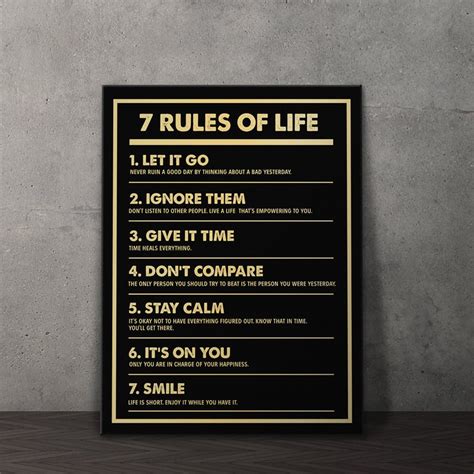 7 Rules Of Life Inspirational Quote Canvas Wall Art Home Etsy In 2021