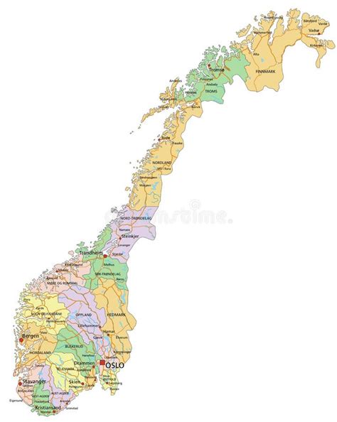 Mapa Político Editável Altamente Detalhado Da Noruega Rotulagem