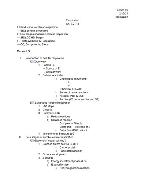 Lecture 09 Respiration Lecture 09 2 15 Respiration Respiration Ch