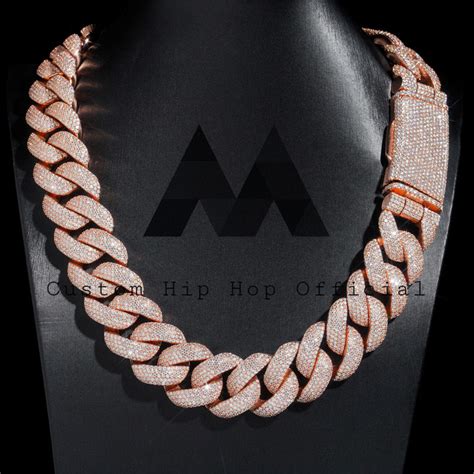 25mm Rose Gold Moissanite Cuban Chain Iced Out Hip Hop Jewelry