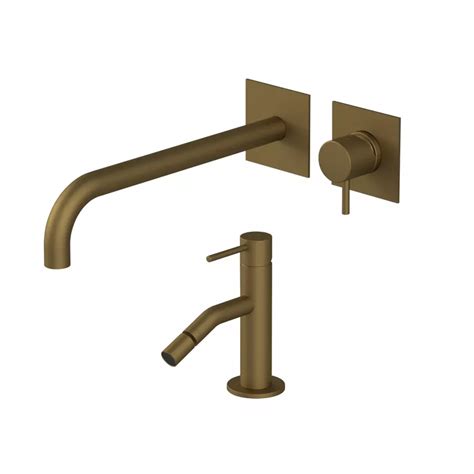 Set Miscelatore Lavabo A Incasso Canna Con Bidet Oro Satinato Sand