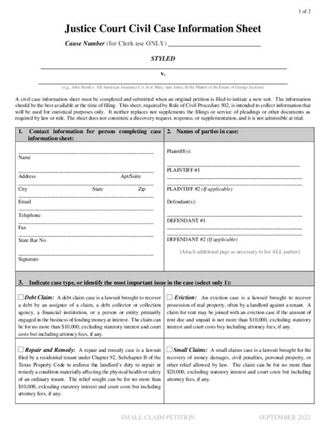 Fillable Online justice court civil case information sheet Fax Email Print - pdfFiller