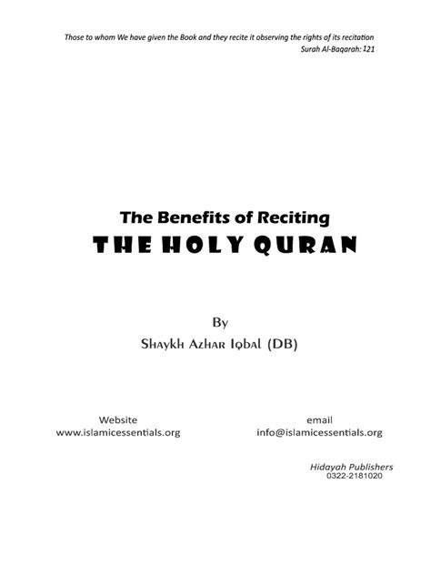 The Benefits Of Reciting The Holy Quran Download Free Pdf Quran Islam