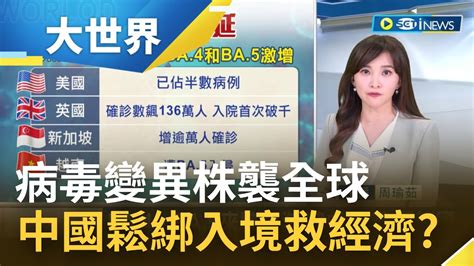 疫情堵也堵不住？病毒變異株ba4及ba5來襲 星國越南疫情再升溫 中國鬆綁入境隔離改73救經濟真有用？│主播 周瑜茹│【大世界新聞