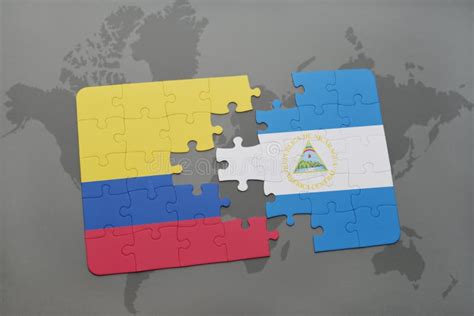 Banderas De Mesa De Colombia Y Nicaragua Aisladas En D Blanca Stock De