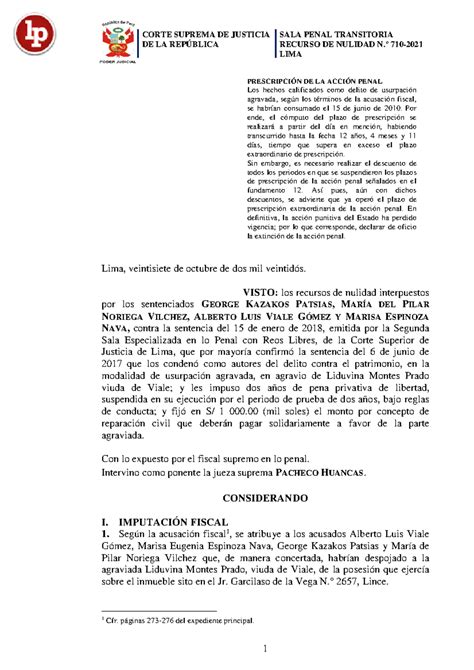 Recurso Nulidad 710 2021 Lima Lpderecho De La RepÚblica Recurso De