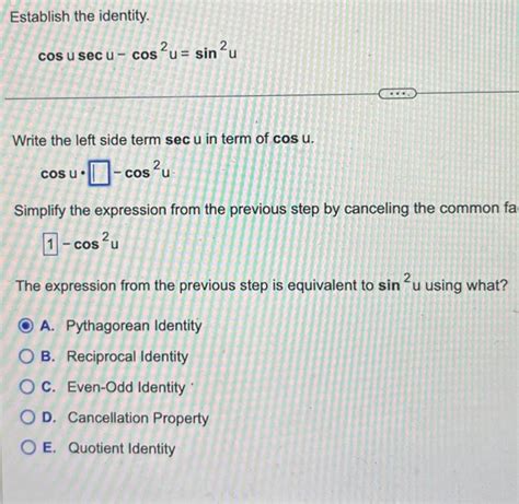 Solved Establish the identity 2 cos u secu cos²u sin ²u Chegg