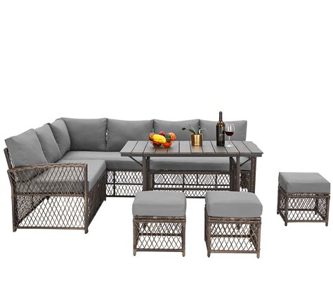 Aecojoy 7 Piece Outdoor Rattan Wicker Furniture Set Sectional Sofa