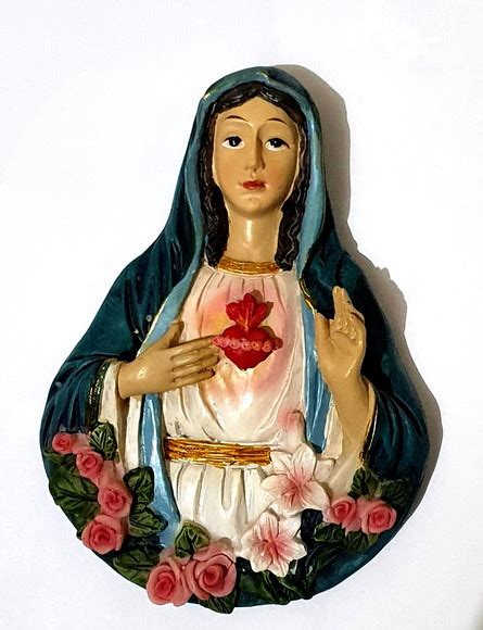 Imagem busto sagrado coração de MAria parede porta 13cm resi