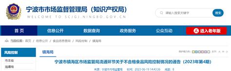 浙江省宁波市镇海区市场监管局流通环节关于不合格食品风险控制情况的通告（2023年第4期） 中国质量新闻网