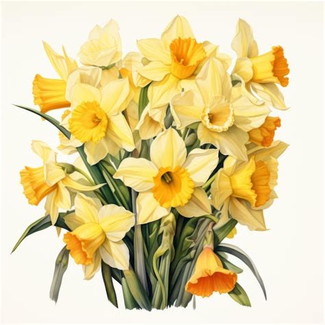 Premium AI Image Detailed Watercolor Daffodil Bouquet Naturalistic