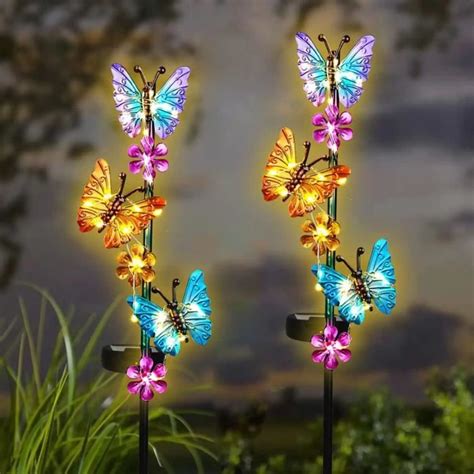 Lot De 2 Lampes Solaires De Jardin En Forme De Papillon Étanches