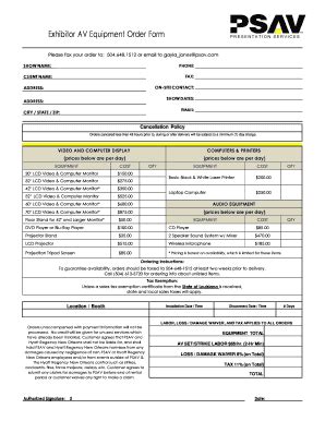 Fillable Online NCCR15 PSAV Exhibitor Order Formpdf Fax Email Print