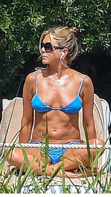 Jennifer Aniston Hard Nipples Blue Bikini