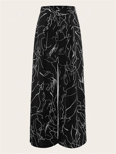 Shein Essnce Plus Graphic Print Belted Wide Leg Pants Shein Usa